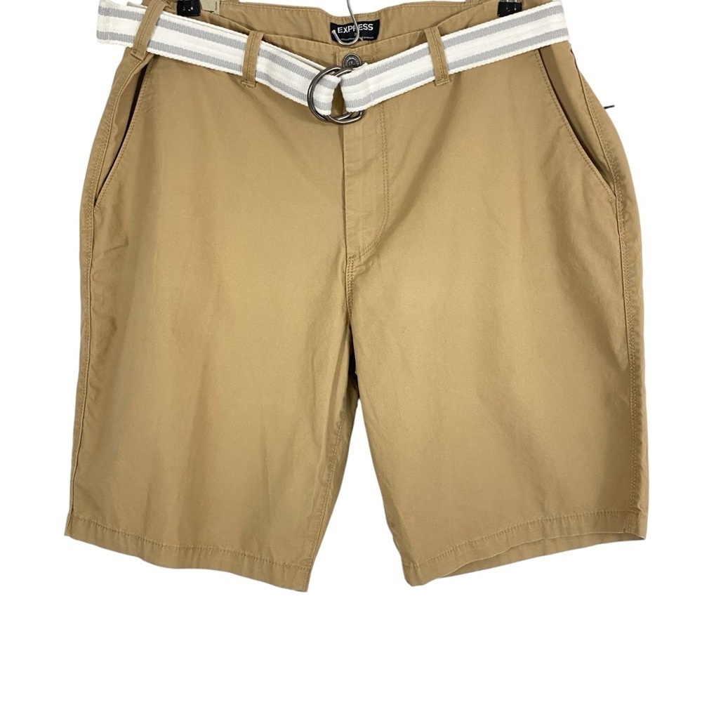 Express Mens Classic Fit At The Knee Shorts Size 36 Tan Belted Chino